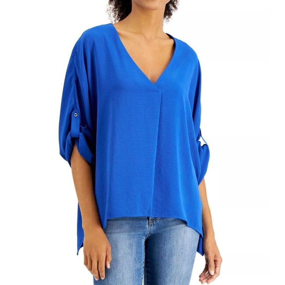 Willow Drive Womens XS Blue 3/4 Sleeve Split High Low Top NWT AI88